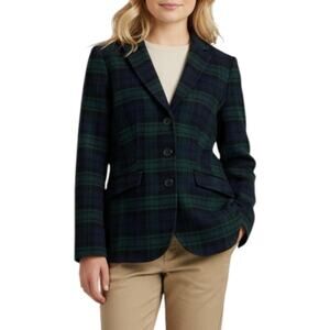 Talbots Womens Blazer Wool Blend Tartan Blackwatch Check Plaid Equestrian Sz 2P